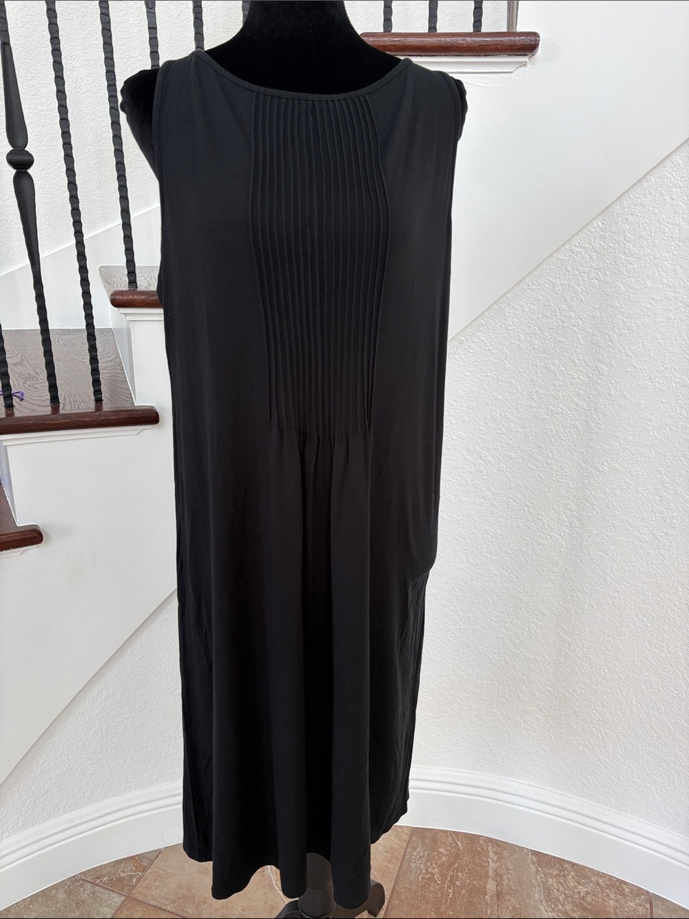 Sleeveless Black Pleated-Front Women's Dress